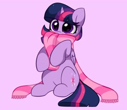 Size: 3897x3374 | Tagged: safe, artist:kittyrosie, twilight sparkle, alicorn, pony, blushing, clothes, cute, daaaaaaaaaaaw, high res, hnnng, looking at you, purple background, scarf, simple background, socks, solo, striped socks, twiabetes, twilight scarfle, twilight sparkle (alicorn)
