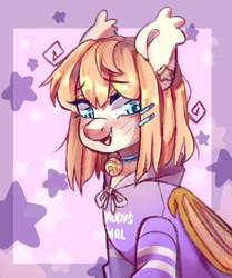 Size: 485x579 | Tagged: safe, artist:cheekipone, oc, oc only, oc:honey milk, bat pony, pony, bell, bell collar, blushing, collar, explicit source, looking at you, smiling, solo