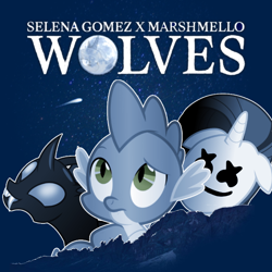 Size: 600x600 | Tagged: safe, rarity, spike, thorax, g4, album cover, album parody, marshmello, rarity is a marshmallow, rarity is marshmello, selena gomez, wolves, wolves(selena gomez)