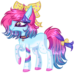 Size: 270x264 | Tagged: safe, artist:kyannepopys, oc, oc only, earth pony, pony, bow, collar, eyelashes, female, hair bow, makeup, mare, raised hoof, simple background, smiling, solo, tail, tail bow, white background