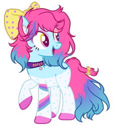 Size: 1372x1524 | Tagged: safe, artist:kyannepopys, oc, oc only, earth pony, pony, bow, collar, colored hooves, earth pony oc, eye clipping through hair, female, hair bow, looking back, mare, raised hoof, simple background, smiling, solo, tail, tail bow, transparent background