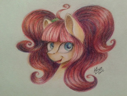 Size: 604x453 | Tagged: safe, artist:avonir, oc, oc only, earth pony, pony, bust, earth pony oc, eyelashes, female, mare, signature, smiling, solo, traditional art