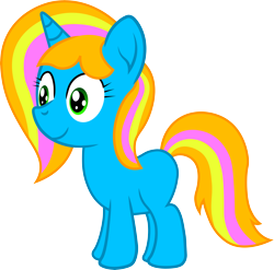 Size: 7661x7564 | Tagged: artist needed, safe, derpibooru exclusive, oc, oc only, oc:daylight savings (samantha calvin), pony, unicorn, absurd resolution, blank flank, female, filly, full body, green eyes, horn, multicolored mane, multicolored tail, show accurate, simple background, smiling, solo, standing, tail, transparent background, unicorn oc