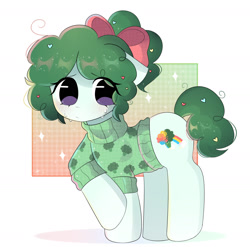 Size: 1618x1600 | Tagged: safe, artist:arwencuack, oc, earth pony, food pony, pony, broccoli, commission, cute, food, ocbetes, ponified, shy, solo