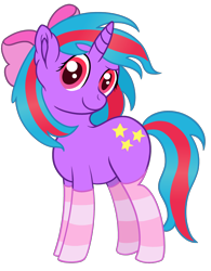 Size: 2260x2900 | Tagged: safe, artist:sweetielover, oc, oc only, oc:cosmic spark, pony, unicorn, 2022 community collab, derpibooru community collaboration, bow, clothes, female, high res, horn, mare, pink eyes, simple background, socks, solo, transparent background, unicorn oc