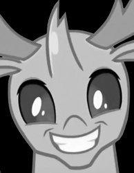 Size: 850x1096 | Tagged: safe, thorax, changedling, changeling, g4, black and white, face only, grayscale, grin, king thorax, monochrome, smiling, solo, staring at you