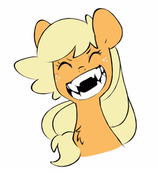 Size: 2108x2296 | Tagged: safe, artist:chub-wub, applejack, earth pony, pony, g4, bust, cute, eyes closed, fangs, female, freckles, grin, high res, jackabetes, mare, sharp teeth, simple background, smiling, solo, teeth, white background