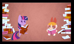 Size: 2185x1308 | Tagged: safe, artist:princrim, twilight sparkle, pony, double rainboom, g4, blossom (powerpuff girls), book, crossover, pointy ponies, reading, the powerpuff girls