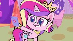 Size: 1920x1080 | Tagged: safe, screencap, princess cadance, alicorn, pony, g4, g4.5, my little pony: pony life, what goes updo, cellphone, female, mare, phone, smartphone, solo