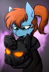 Size: 750x1094 | Tagged: safe, artist:tatykin, oc, oc:morning star, pegasus, pony, fallout equestria, armor, enclave, female, grand pegasus enclave, hoof hold, mare, ponytail, power armor, solo, x-01 power armor
