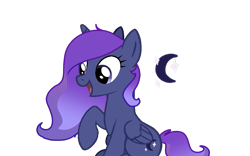 Size: 1920x1200 | Tagged: safe, artist:nitlynjane, oc, oc only, oc:cosmic shadow, alicorn, pony, alicorn oc, cutie mark, female, flowing mane, folded wings, gradient mane, horn, mare, moon, offspring, open mouth, open smile, parent:king sombra, parent:princess luna, parents:lumbra, raised hoof, simple background, sitting, smiling, solo, stars, transparent background, transparent mane, wings