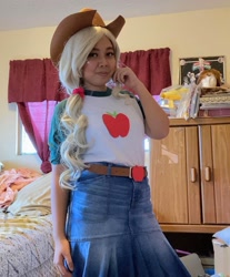 Size: 1080x1307 | Tagged: safe, artist:aqoursplay, applejack, human, equestria girls, g4, clothes, cosplay, costume, cowboy hat, hat, irl, irl human, photo, solo