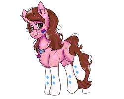Size: 1000x800 | Tagged: safe, artist:valkiria, oc, oc only, oc:opacity, pony, unicorn, badge, bisexual pride flag, chest fluff, clothes, ear fluff, female, freckles, glasses, jewelry, mare, necklace, pride, pride flag, raised leg, simple background, socks, solo, transparent background