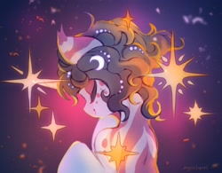 Size: 2164x1690 | Tagged: safe, artist:myscherri, oc, oc only, pony, unicorn, crescent moon, curly mane, cute, eyes closed, moon, solo, stars