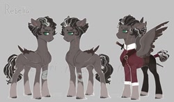 Size: 1280x747 | Tagged: safe, artist:myscherri, oc, oc only, pegasus, pony, clothes, coat markings, concave belly, frown, sad, scar, slender, socks (coat markings), solo, spread wings, sword, thin, uniform, unshorn fetlocks, weapon, wings