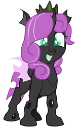 Size: 731x1200 | Tagged: safe, artist:aaronmk, oc, oc:null, changeling, 2022 community collab, derpibooru community collaboration, changeling oc, crown, jewelry, purple changeling, regalia, simple background, smiling, transparent background, vector