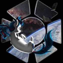 Size: 1600x1600 | Tagged: artist needed, safe, oc, oc:nasapone, earth pony, pony, clipboard, cloud, cupola (iss), earth, earth pony oc, floating, gameboy advance, international space station, milky way galaxy, ocean, pencil, planet, stars, zero gravity
