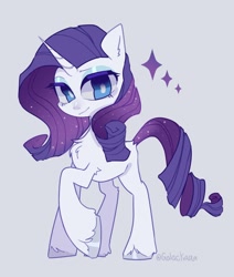 Size: 1256x1484 | Tagged: safe, artist:softpound, rarity, pony, unicorn, g4, chest fluff, ear fluff, female, gray background, leg fluff, mare, missing cutie mark, simple background, solo, unshorn fetlocks