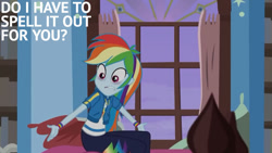 Size: 1280x720 | Tagged: safe, edit, edited screencap, editor:quoterific, screencap, rainbow dash, blizzard or bust, equestria girls, equestria girls specials, g4, my little pony equestria girls: better together, my little pony equestria girls: holidays unwrapped, clothes, cutie mark on clothes, female, geode of super speed, hoodie, jewelry, lip bite, magical geodes, necklace, solo
