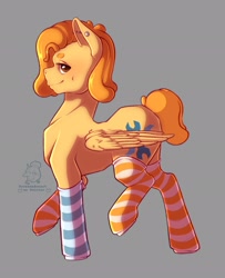 Size: 1660x2048 | Tagged: safe, artist:roseandcompany, oc, oc:trucker, pegasus, pony, clothes, dimples, piercing, socks, stockings, striped socks, thigh highs, trotting