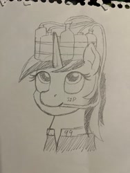 Size: 3024x4032 | Tagged: safe, artist:mkogwheel, oc, oc:blackjack, fallout equestria, fallout equestria: project horizons, alcohol, fanfic art, head only, pencil drawing, solo, traditional art, whiskey