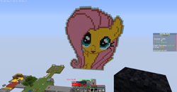 Size: 1920x1001 | Tagged: artist needed, safe, artist:joeydr, fluttershy, pegasus, pony, g4, female, looking at you, mare, minecraft, open mouth, pixel art