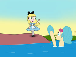 Size: 2048x1536 | Tagged: safe, artist:seacommishes, princess skystar, g4, my little pony: the movie, alice in wonderland, coast, crossover, katie (phineas and ferb), ocean, phineas and ferb