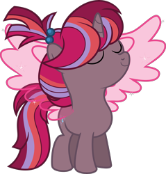 Size: 3999x4188 | Tagged: safe, artist:shootingstarsentry, oc, oc only, oc:nightingale (shootingstarsentry), pony, unicorn, absurd resolution, artificial wings, augmented, eyes closed, female, filly, full body, horn, magic, magic wings, multicolored mane, multicolored tail, offspring, parent:moondancer, parent:shadow lock, parents:shadowdancer, show accurate, simple background, smiling, solo, standing, tail, transparent background, unicorn oc, vector, wings