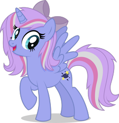 Size: 1926x1999 | Tagged: safe, artist:starcollider, derpibooru exclusive, oc, oc only, oc:starcollider, alicorn, pony, 2022 community collab, derpibooru community collaboration, .svg available, bow, female, hair bow, mare, raised hoof, simple background, smiling, solo, svg, transparent background, vector