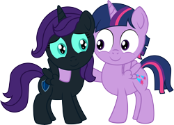 Size: 15281x11009 | Tagged: artist needed, safe, derpibooru exclusive, twilight sparkle, oc, oc:dusk shine (henry calvin), oc:nyx, alicorn, pony, g4, alternate cutie mark, colt, cute, daaaaaaaaaaaw, duo, dusk shine, fanfic art, female, filly, hug, male, prince dusk, rule 63, sibling love, siblings, twilight sparkle (alicorn)