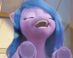 Size: 1000x800 | Tagged: safe, edit, edited screencap, screencap, izzy moonbow, pony, unicorn, g5, my little pony: a new generation, spoiler:my little pony: a new generation, animated, blue mane, elevator, excited, eyes closed, female, gif, glass, happy, heart, hoof heart, loop, mare, my little pony logo, open mouth, reaction image, solo, tapping, underhoof, unshorn fetlocks, upside-down hoof heart, window