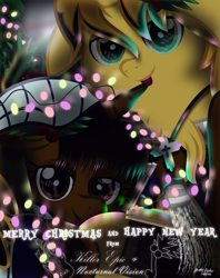 Size: 2989x3769 | Tagged: safe, artist:php178, derpibooru exclusive, oc, oc:killer epic, oc:nocturnal vision, alicorn, pony, fallout equestria, .svg available, 2022, alicorn oc, anniversary, anniversary art, chest fluff, christmas, christmas lights, christmas star, christmas tree, clothes, context in description, cross, cross necklace, cuddling, cursive, cursive writing, cute, cutie mark, december, delta pipbuck, drawstrings, duo, fallout equestria oc, female, fireworks, font, friendcest, fringe, glowing, gold pipbuck 3000, gray, happy new year, happy new year 2022, heart, high res, highlights, holding hooves, holiday, hood, hoodie, hoof heart, hoof hold, hoof on chest, hoof on hoof, horn, horn licking, hornjob, hug, inkscape, jacket, jewelry, killervision, leather, leather jacket, licking, lincoln brewster, looking at you, male, mane down, merry christmas, merry christmas 2021, mlem, movie accurate, nc-tv signature, necklace, night, nocturnal vision's striped hoodie, oc x oc, ocbetes, pendant, pipbuck, pipbuck 3000, ponified, ponysona, reflection, scarf, shine, shiny, shipping, signature, silly, smiling, smiling at you, snuggling, sparkles, stallion oc, straight, striped hoodie, striped scarf, style emulation, svg, text, tongue out, tree, two toned mane, vector, wall of tags, wing hands, winghug, wings