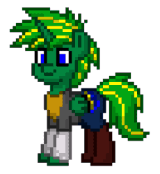 Size: 412x448 | Tagged: safe, artist:kevan94, oc, oc only, oc:kevan, alicorn, pony, pony town, ..., alicorn oc, animated, animation test, blinking, blue eyes, clothes, folded wings, full body, gif, horn, loop, simple background, smiling, solo, standing, tail, two toned mane, two toned tail, white background, wings