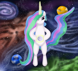 Size: 2500x2300 | Tagged: safe, artist:greenlion, princess celestia, alicorn, pony, g4, artwork, giantlestia, high res, macro, magic, princess, solo, space