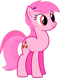 Size: 720x934 | Tagged: safe, artist:pagiepoppie12345, oc, oc only, oc:strawberry spice, earth pony, pony, accessory, food, simple background, smiling, solo, strawberry, transparent background