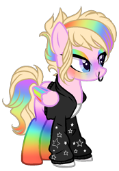 Size: 602x866 | Tagged: safe, artist:kyannepopys, oc, oc only, pegasus, pony, unicorn, base used, clothes, female, mare, multicolored hair, nose piercing, nose ring, pegasus oc, piercing, rainbow hair, simple background, smiling, solo, transparent background, wings