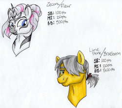 Size: 1829x1633 | Tagged: safe, artist:ask-y, oc, oc only, earth pony, pony, unicorn, zebra, zebracorn, bust, duo, earth pony oc, female, horn, male, mare, smiling, stallion, traditional art, unicorn oc