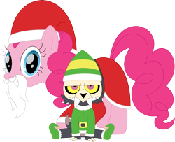 Size: 3538x2869 | Tagged: safe, artist:porygon2z, pinkie pie, earth pony, pony, titan, g4, christmas, clothes, costume, crossover, duo, duo male and female, elf costume, female, high res, holiday, king clawthorne, male, santa costume, show accurate, simple background, skull, the owl house, transparent background