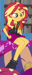Size: 231x539 | Tagged: safe, screencap, sunset shimmer, blizzard or bust, equestria girls, equestria girls series, g4, holidays unwrapped, spoiler:eqg series (season 2), bags under eyes, cropped, sad, sitting, solo, tired