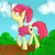Size: 1500x1500 | Tagged: safe, artist:yourfavoritelove, apple bloom, earth pony, pony, g4, balancing, bandana, butt, clothes, female, mare, older, older apple bloom, plot, ponies balancing stuff on their nose, shirt, smiling, solo, wrench