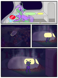 Size: 1024x1366 | Tagged: safe, artist:incendiarymoth, oc, oc:pickles, alien, alien pony, comic, commission, ponyville, space ship