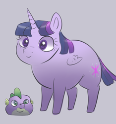 Size: 1296x1386 | Tagged: safe, artist:smirk, spike, twilight sparkle, alicorn, dragon, pony, g4, alternate design, duo, fat, gray background, simple background, small wings, twilard sparkle, twilight sparkle (alicorn), weird, wings