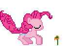 Size: 132x96 | Tagged: safe, artist:deathpwny, pinkie pie, earth pony, pony, g4, animated, desktop ponies, flower, gif, pixel art, simple background, sniffing, solo, sprite, transparent background