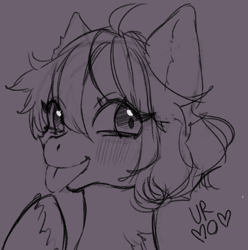 Size: 650x655 | Tagged: safe, artist:urmomhasseenbetter, oc, pony, blushing, bust, cute, lineart, ocbetes, signed, tongue out
