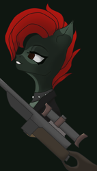 Size: 1636x2882 | Tagged: safe, artist:dvfrost, oc, oc only, pony, fallout equestria, fallout, female, filly, pony oc, ponytails, simple background, solo, weapon