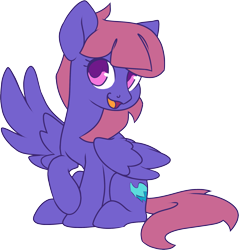 Size: 1829x1914 | Tagged: safe, artist:jennithedragon, oc, oc only, oc:fluffy shadow, pegasus, pony, 2022 community collab, derpibooru community collaboration, female, looking at you, mare, pegasus oc, simple background, sitting, solo, transparent background, waving at you, wing wave