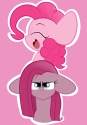 Size: 940x1353 | Tagged: safe, artist:sugarcloud12, pinkie pie, earth pony, pony, g4, duality, eyes closed, floppy ears, frown, open mouth, open smile, pinkamena diane pie, smiling