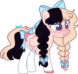 Size: 2360x2235 | Tagged: safe, artist:kurosawakuro, artist:mint-light, oc, oc only, pegasus, pony, base used, bow, clothes, female, hair bow, high res, mare, simple background, socks, solo, tail, tail bow, transparent background