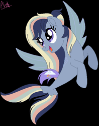 Size: 446x566 | Tagged: safe, artist:angelinaveve, oc, oc only, pegasus, pony, seapony (g4), base used, black background, dorsal fin, female, fin wings, fins, fish tail, flowing tail, open mouth, purple eyes, seaponified, signature, simple background, smiling, solo, species swap, spread wings, tail, wings