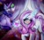 Size: 2048x1838 | Tagged: safe, artist:kirillllh, potion nova, twilight sparkle, alicorn, pony, unicorn, g4, g4.5, cute, duo, duo female, female, flask, g4.5 to g4, generation leap, grin, horn, long horn, magic, mare, missing cutie mark, novabetes, potion, sharp horn, smiling, telekinesis, twilight sparkle (alicorn), worried